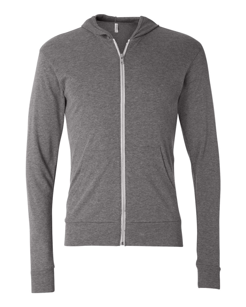 Unisex Triblend Lightweight Full Zip Hooded Long Sleeve Tee